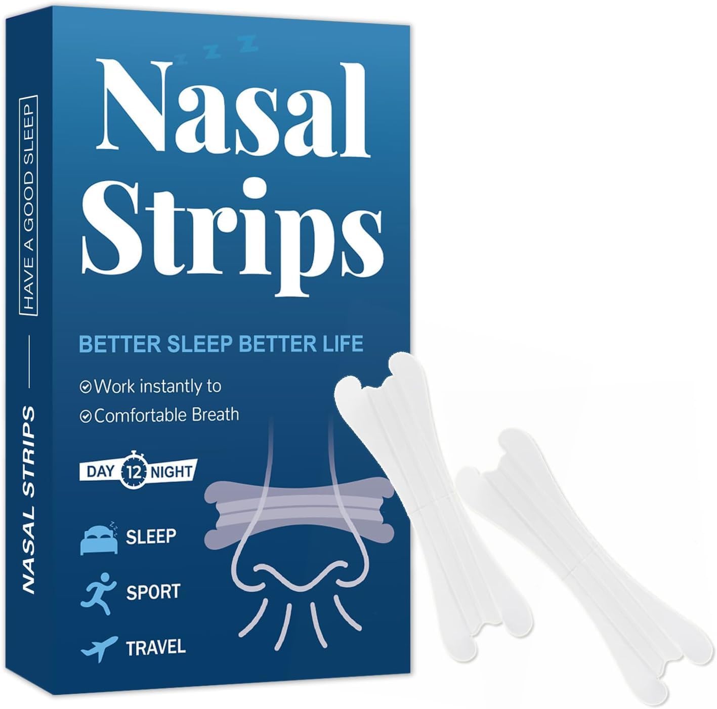 Nasal Strips for Deep Sleep - Lightweight Comfortable Nose Tape with Strong Easy-Grip Adhesive for Painless Removal - Hypoallergenic Latex-Free Nose Strips for Breathing & Snoring Relief 30pcs (30)