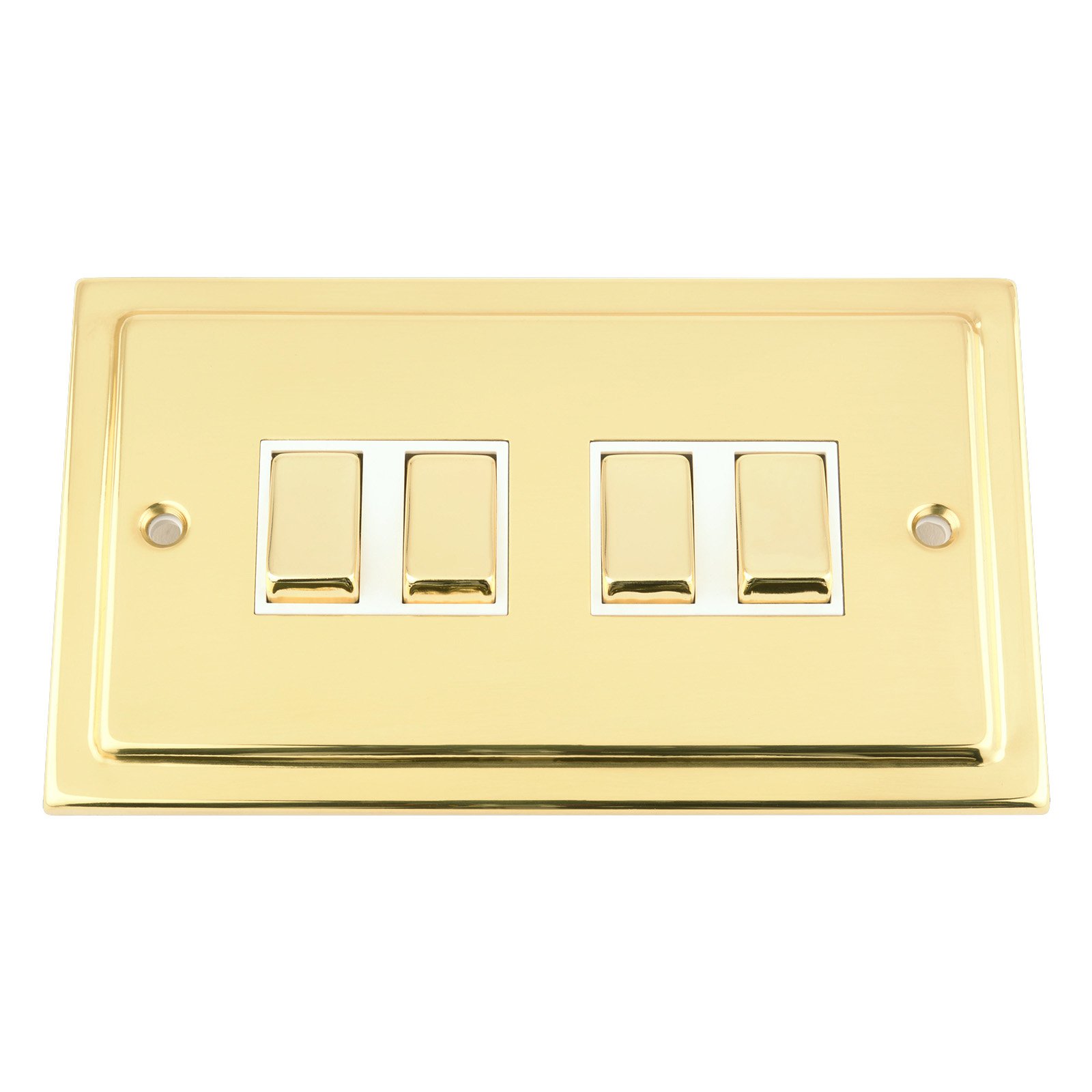 A5 Products White Light Switch 4 Gang - Victorian Polished Brass - Insert - Metal Rocker Switch - 10 Amp 4 Gang 2 Way
