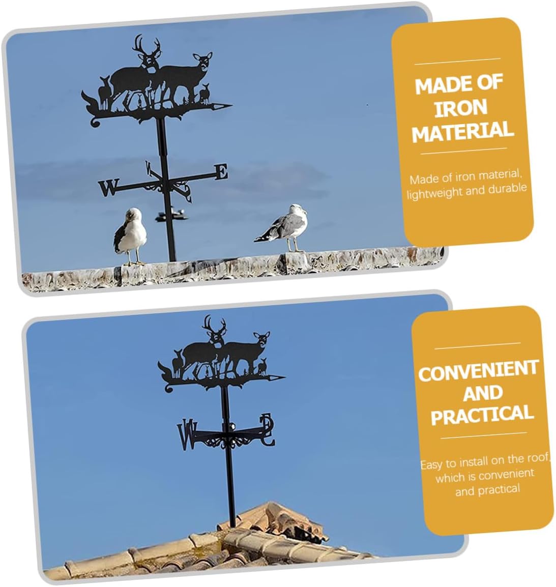 Iron Weather Vane Elk Design with Metal Stand Outdoor Lawn and Garden Vane Ornament for Roof Wind Direction Measurement