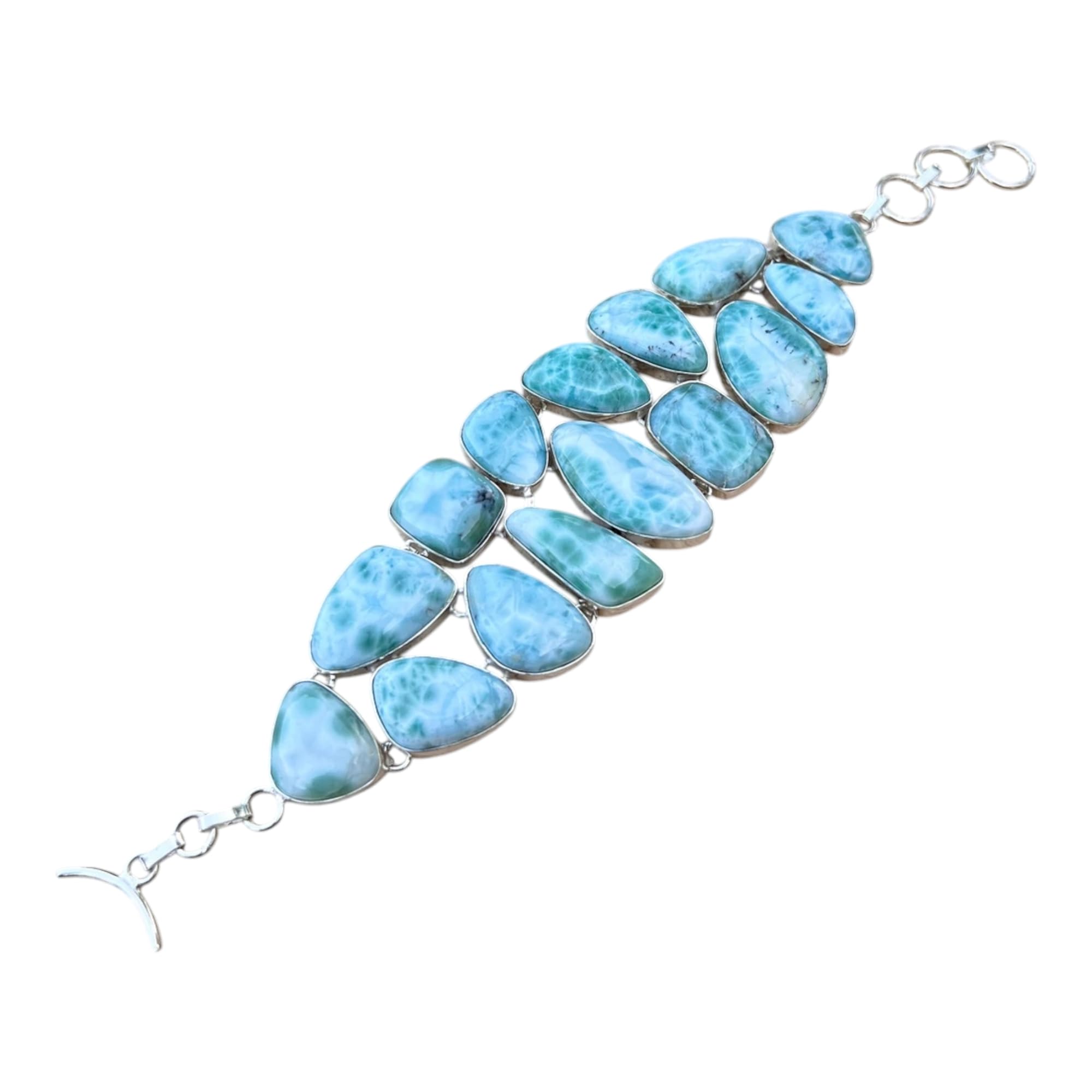 Larimar bransoletka damska z naturalnym niebieskim kamieniem szlachetnym, ręcznie wykonana, ze srebra wysokiej próby 925, regulowana, larimar, srebrna bransoletka larimar, regulowana, srebrna