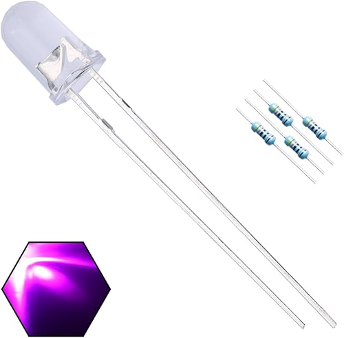 100 unidades de 0.197 in de luz rosa con diodos LED transparentes de lente redonda transparente de 1.142 in de largo (CC 3V) + 100 resistencias