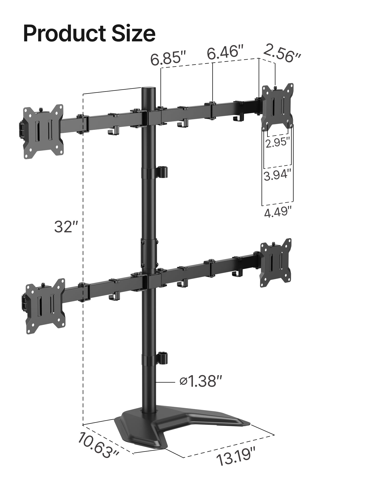monTEK Stabile supporto per monitor quad, autoportante, completamente regolabile, per 4 schermi fino a 17-32 pollici
