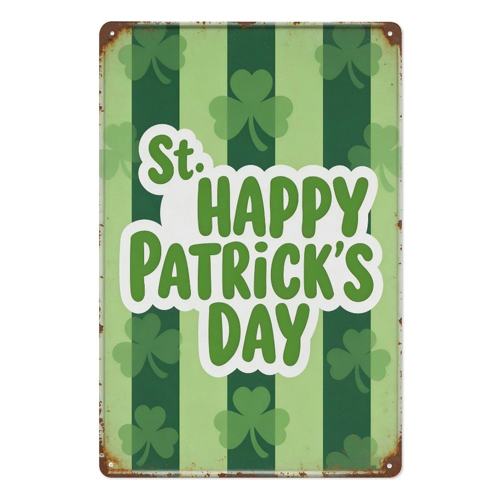 peiyeety Happy St Patrick’s Day Metal Tin Sign 8x12 Inch, Vintage Green Stripe Clover Pub Bar Wall Decor Plaque, Irish Holiday Wall Art