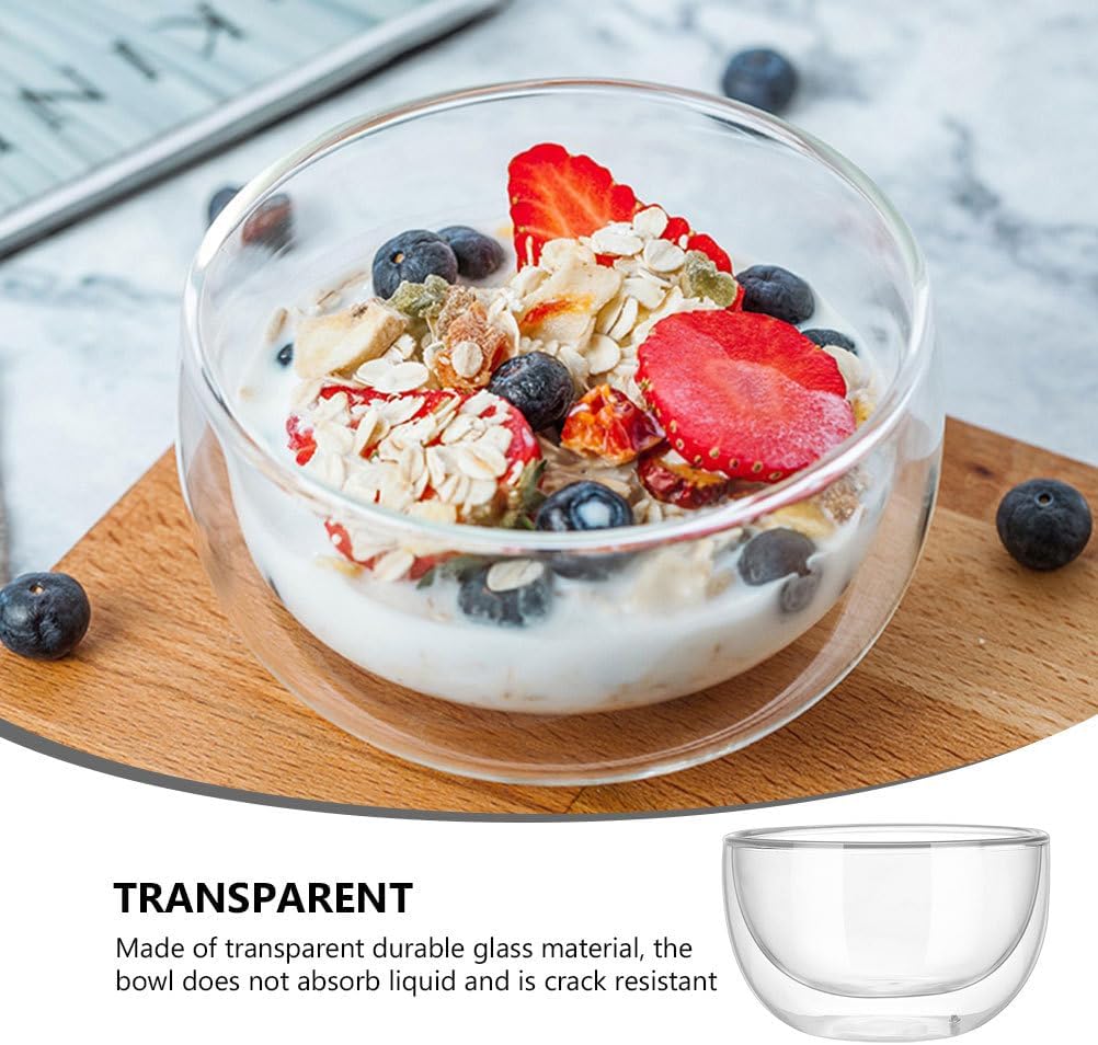 Cabilock Transparent Glass Tableware Bowl 4.33X4.33X5.35In Crack-Resistant Serving Bowl for Fruit Salad Ice Cream Smoothies Cold Desserts Set of 2