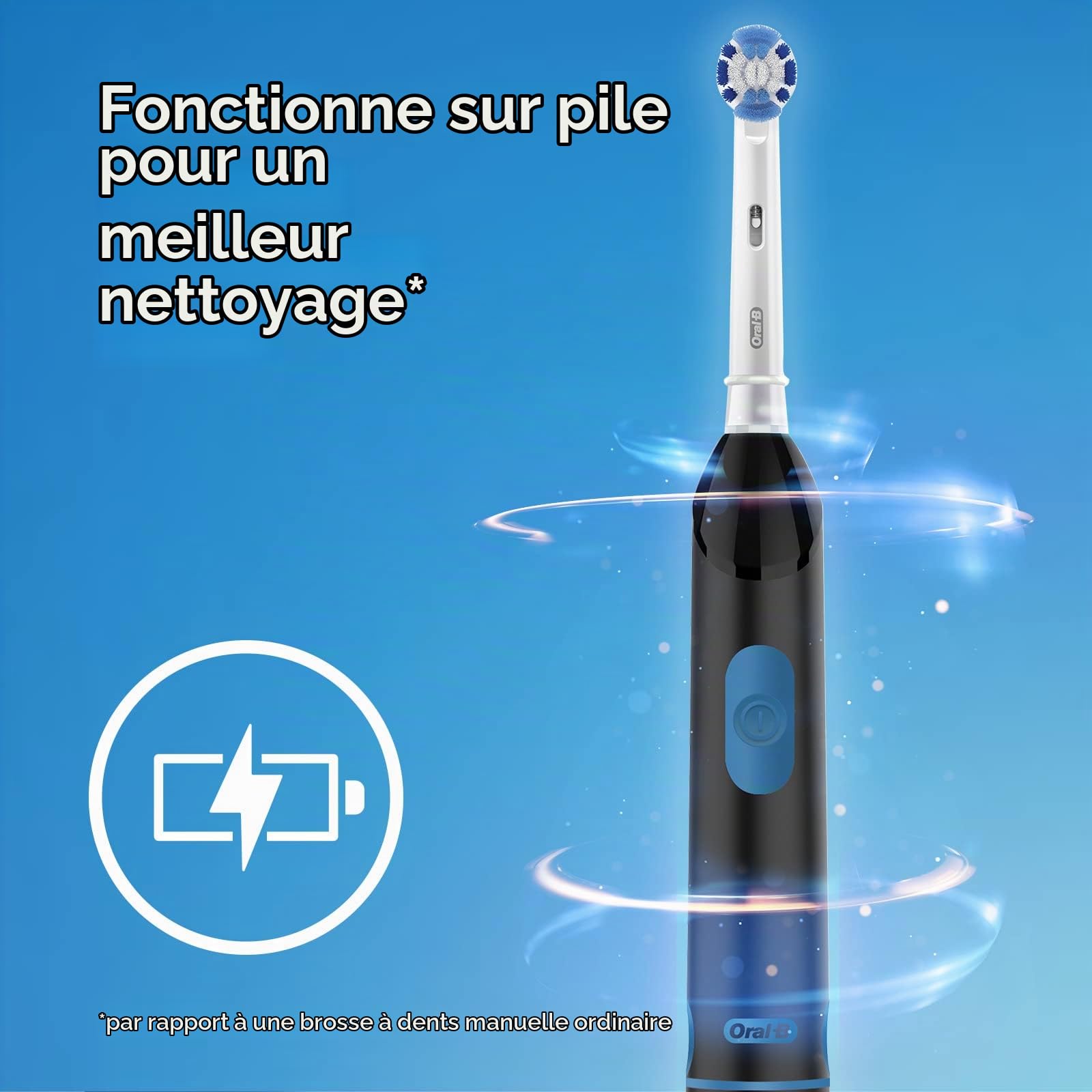 Oral-B Revolution Brosse à dents à batterie avec (1) tête de brosse, noir, piles incluses