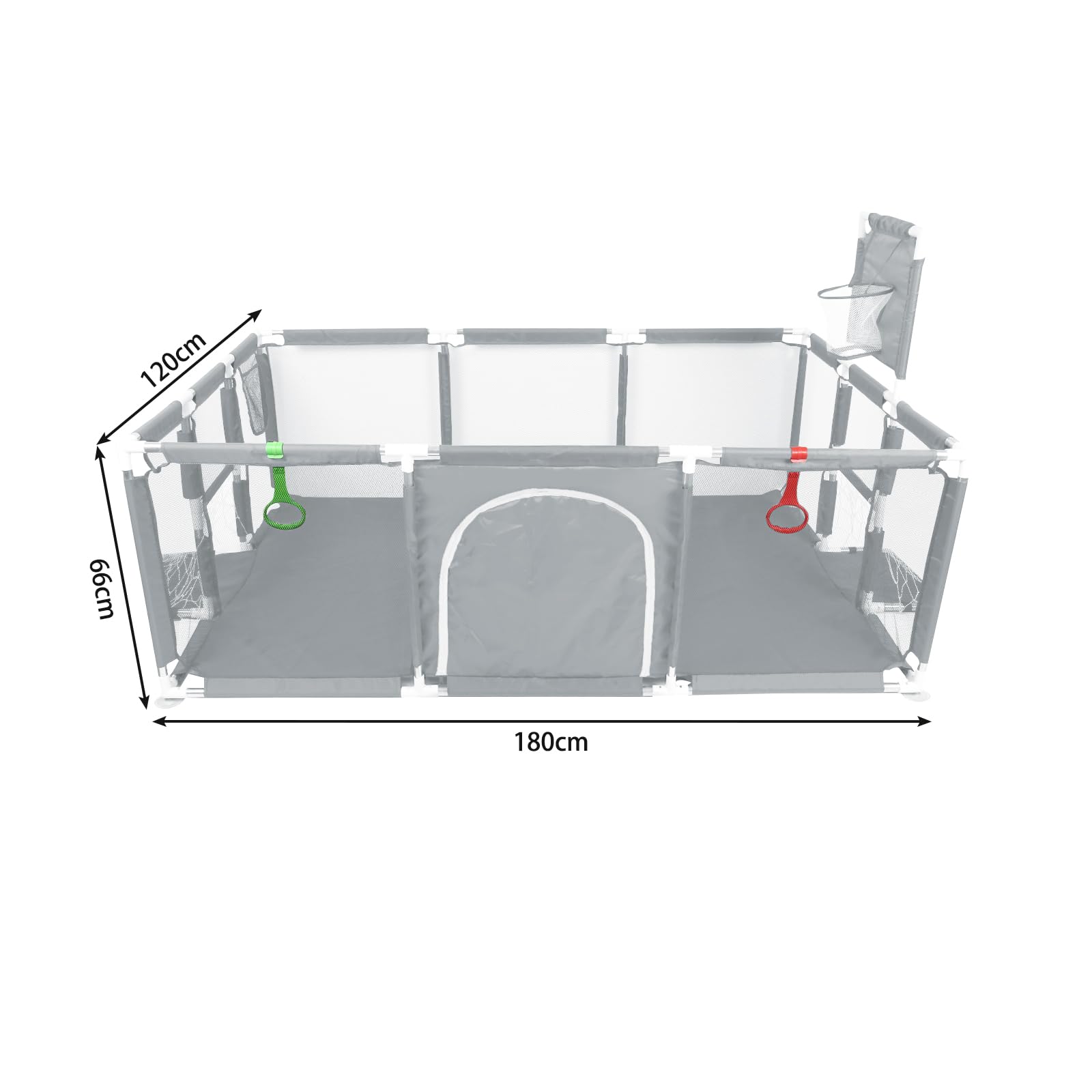 Parc Bébé -Bébé Barrière de Sécurité Portail Parc Lit pour enfant à l'intérieur et extérieur - Football, basket-ball, pompe, anneaux de main, ventouses-180 * 120 * 66cm-gris foncé