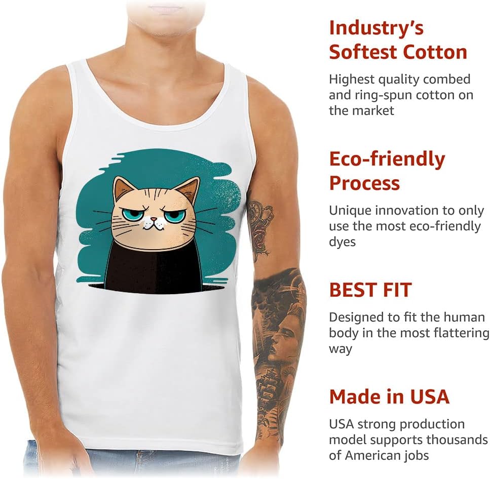 Cartoon Cat Tank - Cute Animal Workout Tank - Printed Jersey Tank