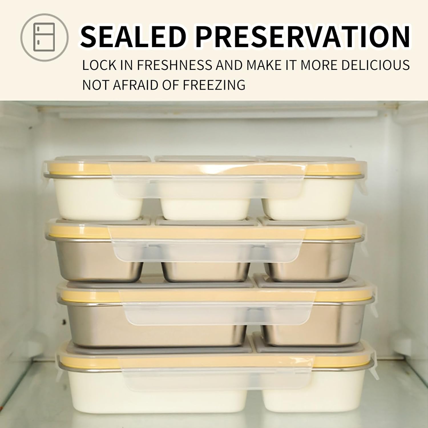 Bento Box Adult Lunch Box, Portion Control Bento Lunch Box, Reusable Divided Food Storage Containers for Healthy Eating Weight Loss, Travel, Work (4pcs 3 grids+2 grids 700ml)