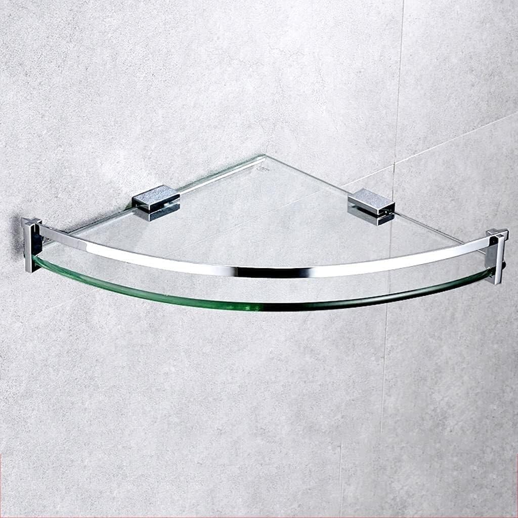 Wall Mounted Glass Corner Shelf with Chrome Guardrail - 8mm Tempered Glass Storage Organizer for Bathroom, Kitchen, Shower, Balcony - Stylish & Durable Design