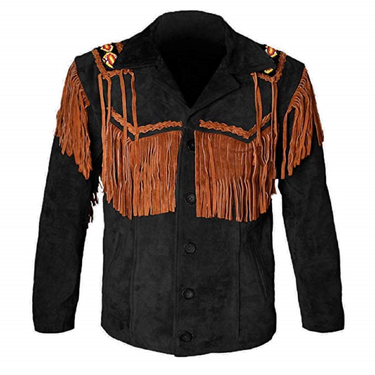 LEATHERAY Western Leather Jackets for Men Cowboy Leather Jacket and Fringe Beaded Coat Suede Leather shirt