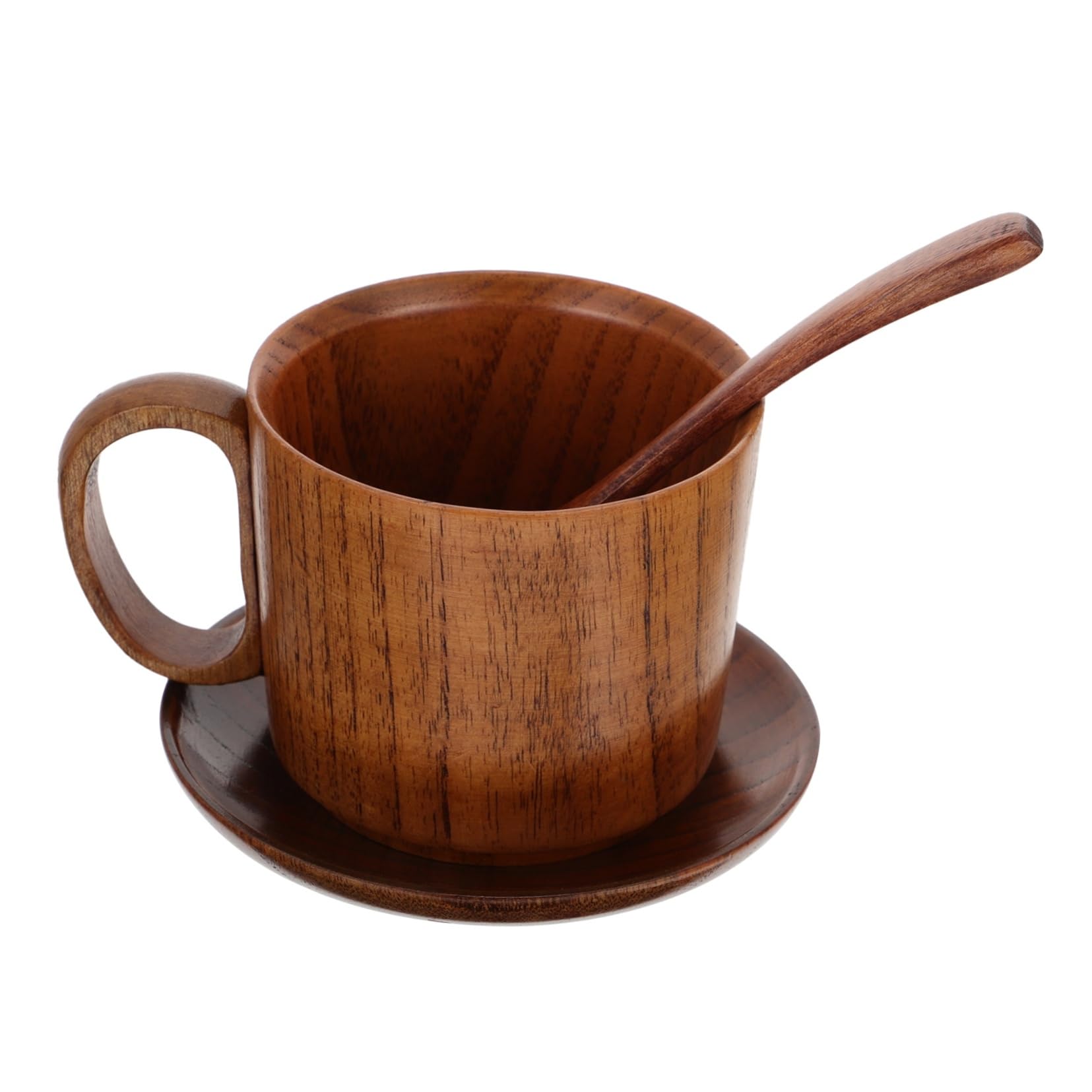 Creative Wooden Coffee Mug Coaster and Spoon Rustic Acacia Cup for Milk Juice and Coffee for Home and Office Use