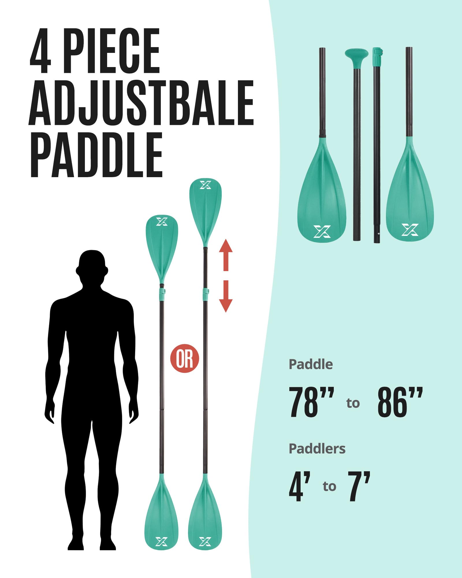 ZLX Wiosło SUP 167-208cm, 3 lub 4 odłączalne części, regulowane wiosło do stand-up paddleboardingu z włóknem szklanym, idealne do surfingu i rekreacji wodnej, wiosło kajakowe, akcesoria do stand-up