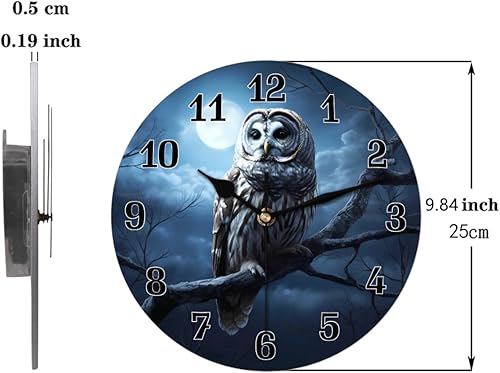 Miniatura 2 de AUUXVA Reloj de pared redondo acrílico con diseño de búho y luna de Halloween, pintura artística silenciosa sin tictac para niños, dormitorio, sala
