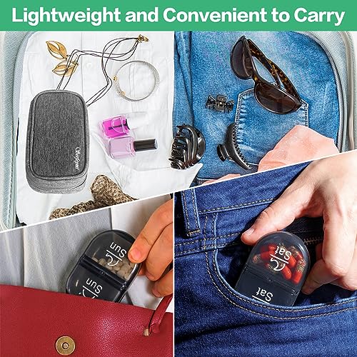 Image of Serfeymi Weekly Travel Pill Organizer 2 Times A Day AM PM Upgraded Black Pill Box 7 Day with Portable Zipper Canvas Pill Case, Medicine Organizer for Pills, Vitamins, Supplements, Fish Oils - Grey 01