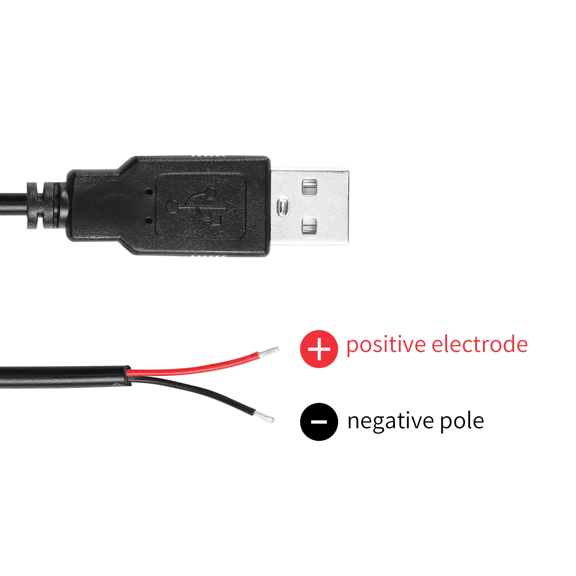 RIIEYOCA USB 2.0 Male Plug 2-Pin Bare Wire Power Data Cable For Equipment Diy Pigtail Replace Repair 1m