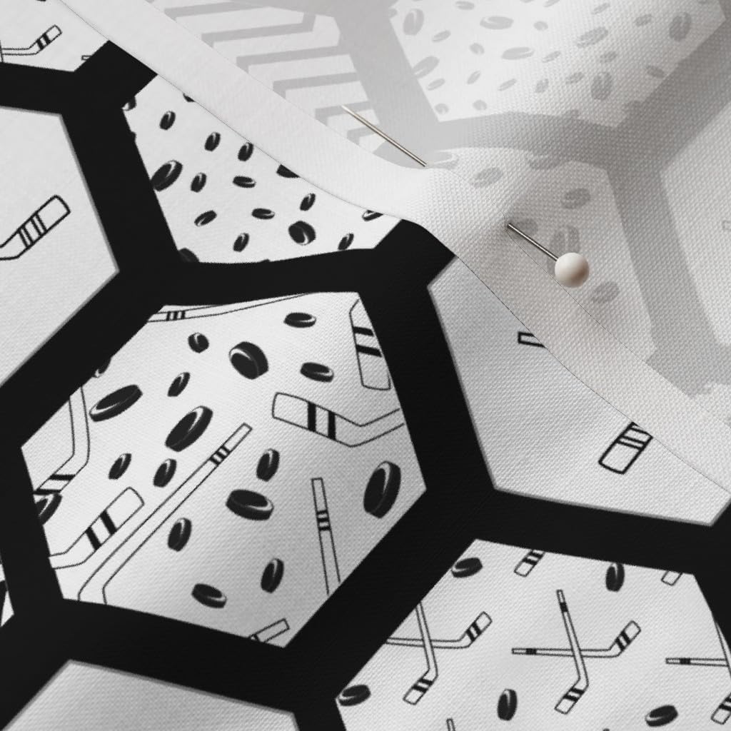 Spoonflower Fabric - Hockey Sports Hexagon Quilt Topper Wholecloth Cheater Quilt Patchwork Printed on Petal Signature Cotton Fabric by The Yard - Sewing Quilting Apparel Crafts Decor