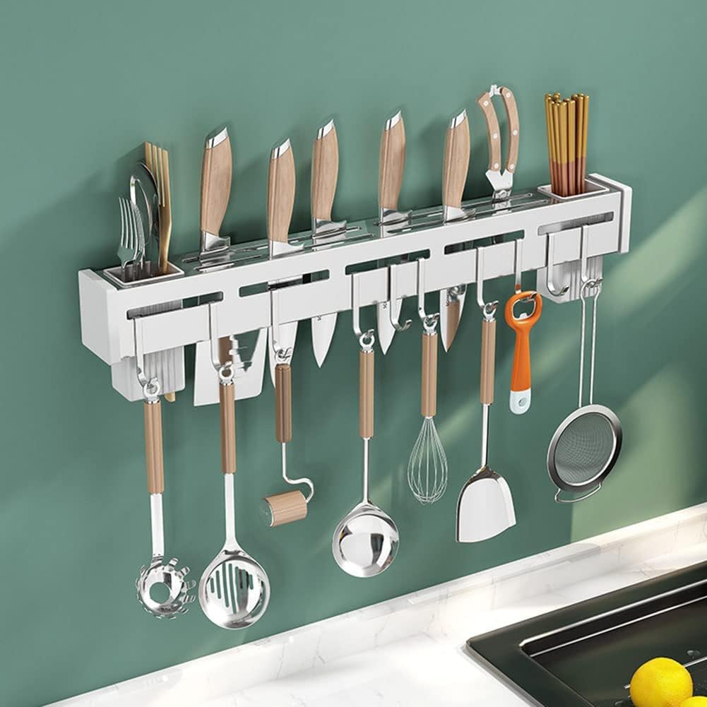 JOVARE Kitchen Shelf Wall Mount Knife Holder,Towel Hanger, Spatula Ladle Hanging Hooks, Cutlery Holder Storage Rack High Grade Metal Multi-Purpose (40 x 4.5 x 8cm)
