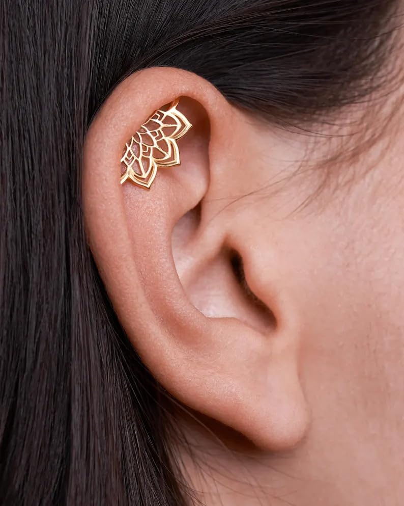 Boho Cartilage Helix Earring For Women, Halloween Gothic Punk Geometric Mandala Lotus Flower Hidden Helix Piercing Earrings Unique Personalized Gift Jewelry4