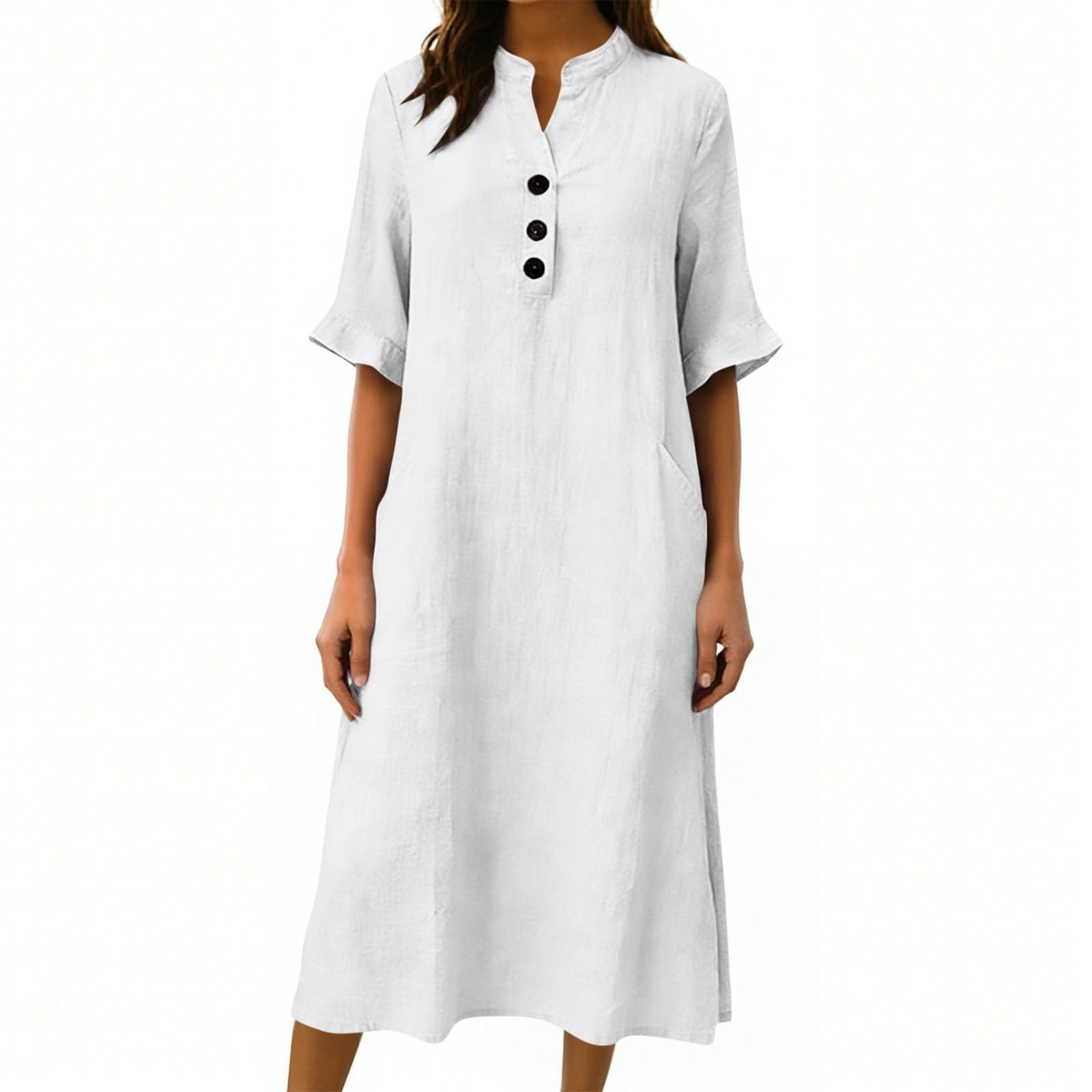Casual Lino Tee Shirt Abiti per le Donne Estate 2026 Vacanza Solido Abiti Da Sole Manica Corta Spiaggia Primavera Tshirt Dress Wedding Guest Sere Party Sundresses Insegnante