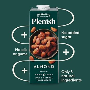 Plenish Unsweetened Organic Almond Milk 1L (Pack of 8)