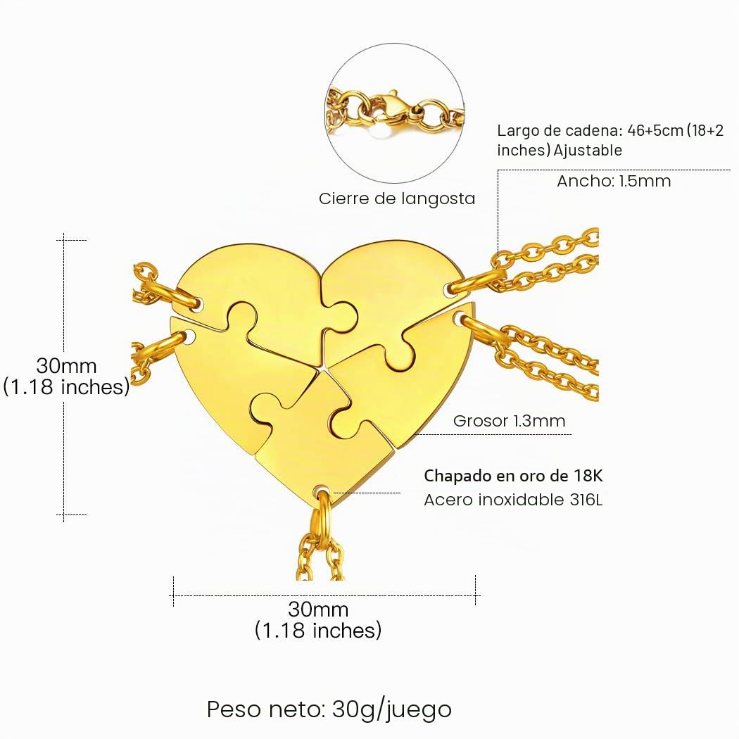 Suplight 2/3/4/5/6 Piezas Corazón Roto Collar Rompecabezas Puzzle Acero Inoxidable 316L, Colgante Personalizado para Parejas y Mejores Amigas con Nombres, Collar Romántico para Día Valentín Cumpleaños