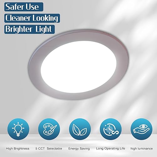 Miniatura 5 de Paquete de 6 luces LED empotrables ultrafinas de 6 pulgadas con caja de conexiones, luces LED regulables, 2700K3000K3500K4000K5000K 5CCT