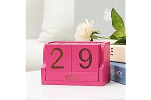 Hot Pink Office Accessories: Wooden Perpetual Block Calendar for Chic Rustic Decor