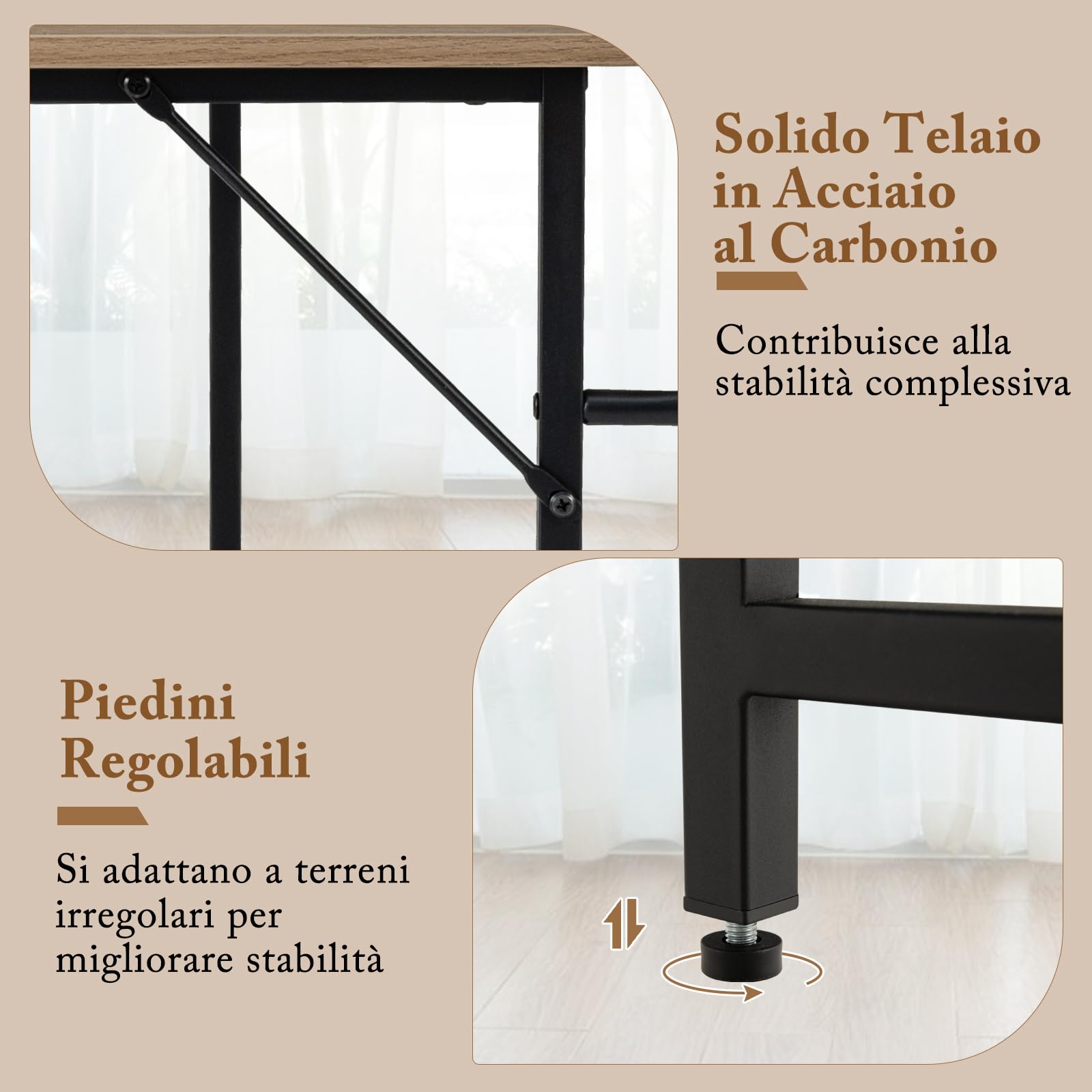 COSTWAY Scrivania Angolare 138 CM, Scrivania ad Angolo con 2 Prese, 2 Porte USB, Telaio in Acciaio al Carbonio e Ripiano a 2 Livelli Rimovibile, Scrivania Salvaspazio da Ufficio e Casa (Legno)