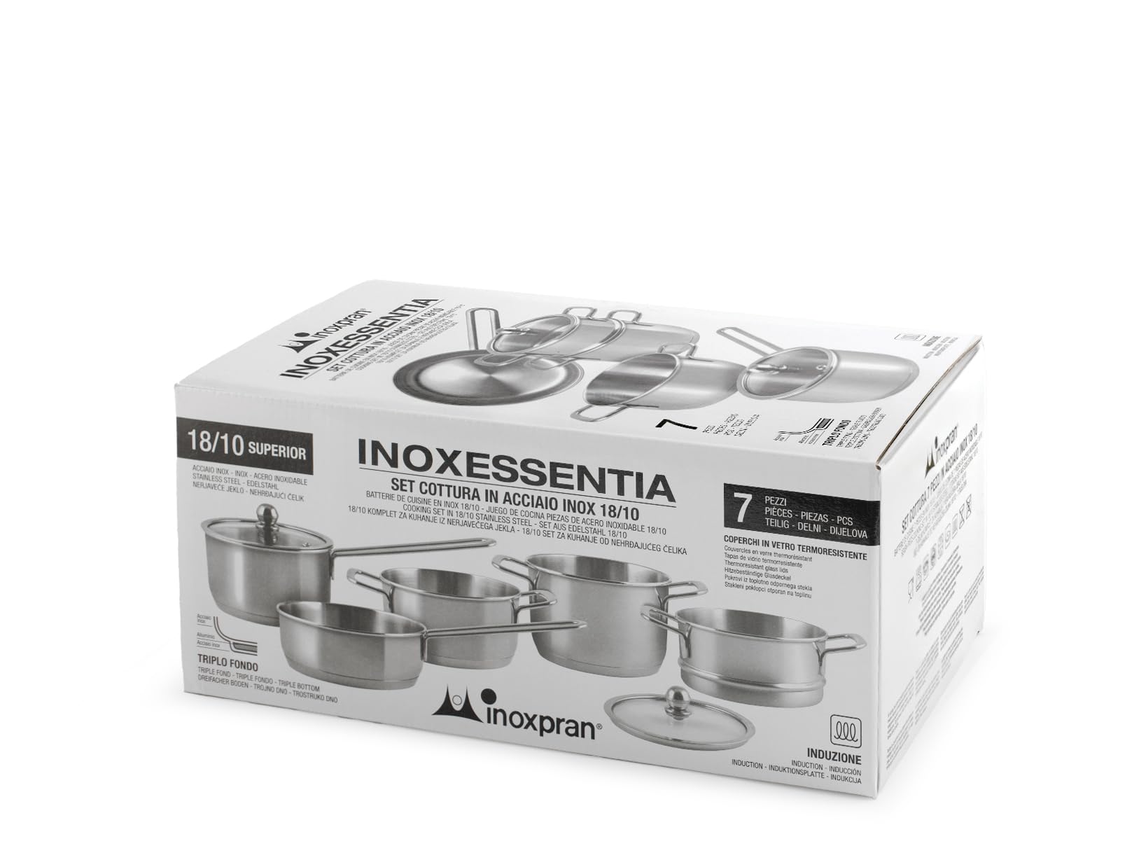 Batteria di Pentole, 7 Pezzi Inoxessentia in Acciaio Inox 18/10, Mini Set Pentole con Triplo Fondo, Adatto a Induzione – Perfetto per Porzioni Singole e preparazioni specifiche