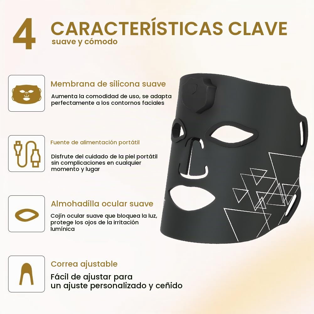 Vicloon Máscara LED Facial, Mascara LED Facial Profesional 7 Colores para Tratamiento del Acné, Rejuvenecimiento y Anti-envejecimiento, 60 Perlas de LED, Terapia de Luz Roja y Azul para el Rostro