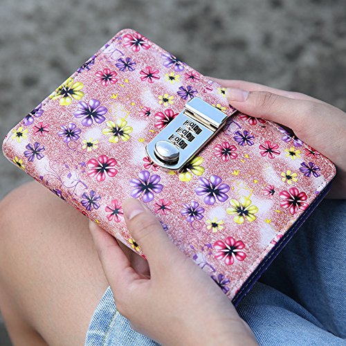 Junshop Floral Journal With Lock Diary Composition Locking Journal Binder Planners A6 Pu Leather Refillable Locking Diary (Pink) #TOP1