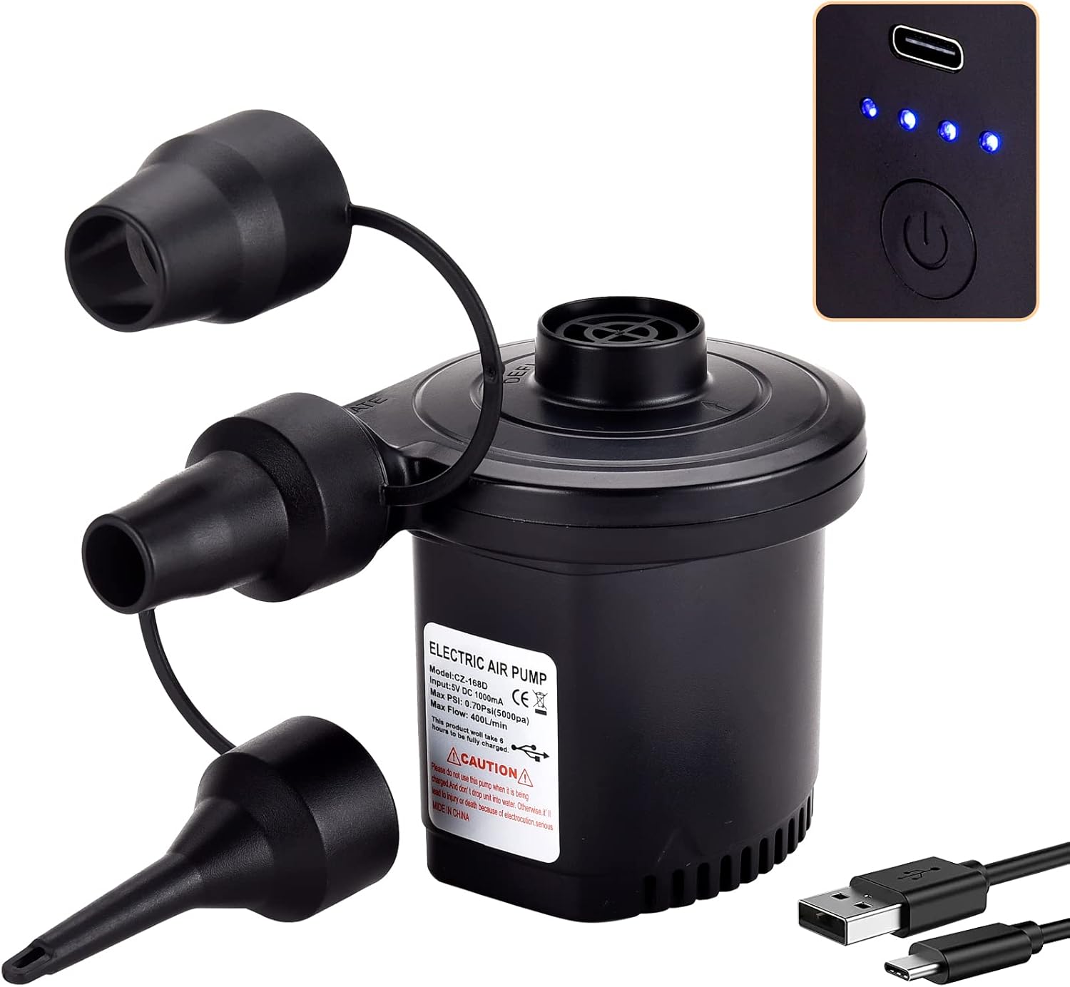 Electric Air Pump for Inflatables, 4000mAH Rechargeable Battery Powered