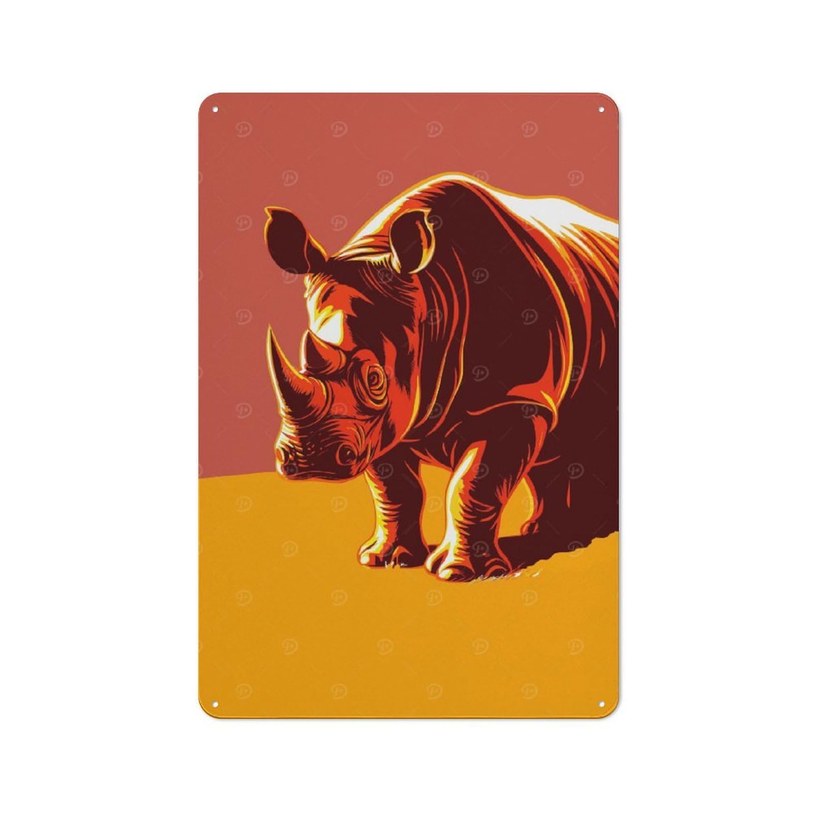 Junmoney Stylized Rhinoceros Illustration Retro Metal Plaque 30X20cm For Dining Room Or Kitchen, For Kitchen, Dining Room And Home Bar Wall Decor