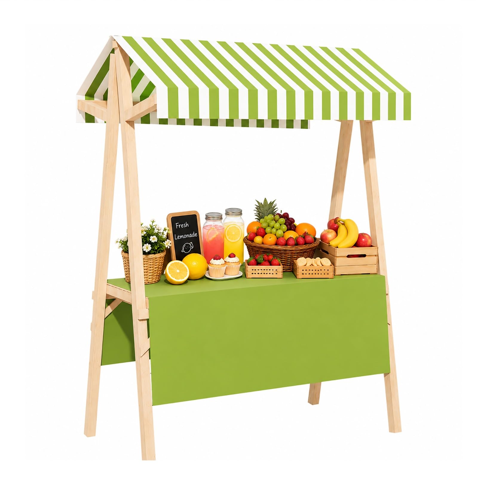 WYHBXD Foldable Wooden Lemonade Stand Portable Vendor Booth Market Stall with Canopy for Kids Pretend Play & Farmers Markets(Green)