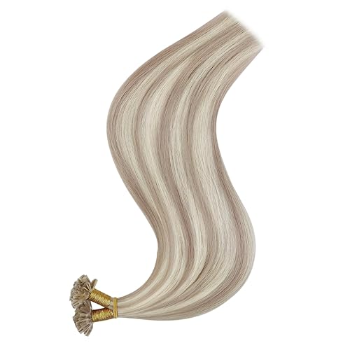Miniatura 9 de Full Shine - Extensiones de cabello humano con punta en U, con queratina, de 18 pulgadas, preunidas, reflejos rubios ceniza 18 y rubio decolorado