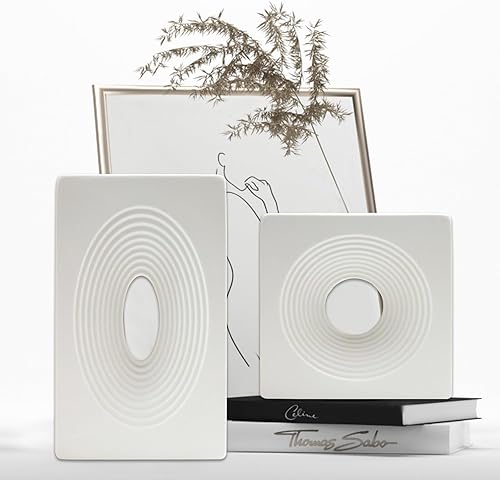 Jarrón de cerámica  Juego de 2 para decoración del hogar, jarrones cuadrados blancos de pampa, estilo minimalista nórdico bohemio para decoración