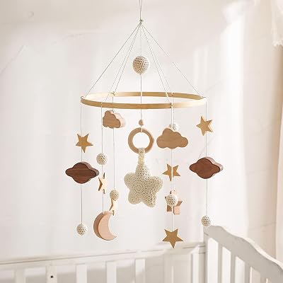 SNOWIE SOFT® Baby Crib Hanging Toy, Cute Wooden Crib Mobile with Assorted Wooden Charms Crib Mobile Toy Baby Soothing To
