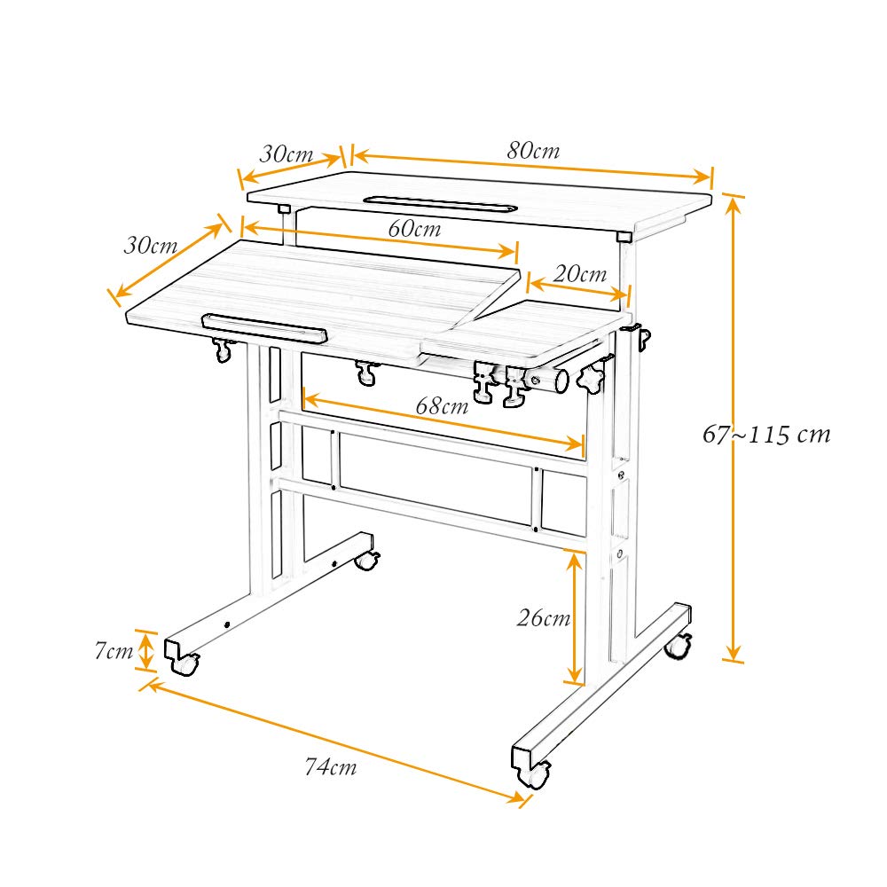 sogesfurniture Mobile Portatile Tavolo Laptop,Tavolino Porta PC con rotelle,tavolo per Notebook & Laptop,Vassoio per notebook regolabile,nero,BHEU-101-2BK