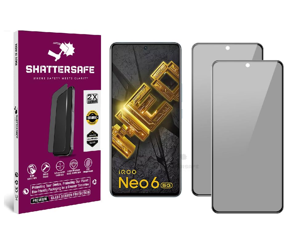 Image of Anti-Spy Privacy Tempered Glass Compatible For IQOO Neo 6 [Pack of 2]. 9H Hardness, Anti-Scratch, Edge-to-Edge Protection With Easy Installation Kit & Case Friendly Fit.