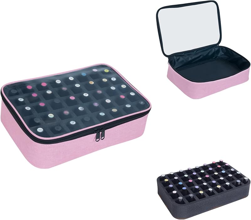 Estojo organizador para esmaltes UOZL rosa, com divisórias removíveis e tampa transparente, 40 unidades