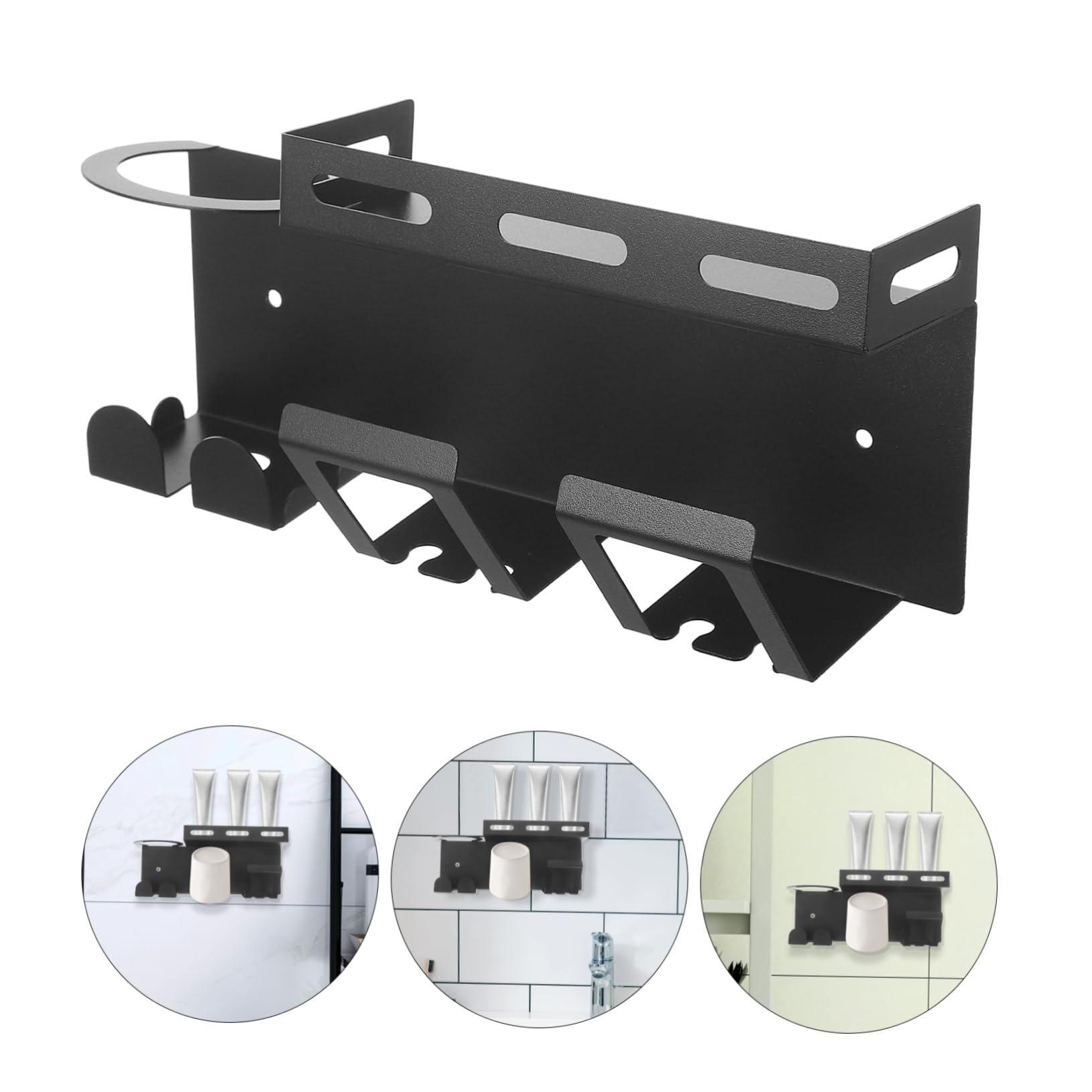 Estante de almacenamiento de inodoro de acero inoxidable, soporte para cepillo de dientes eléctrico y pasta de dientes, colgador de secador de pelo, elegante soporte negro para cepillos de dientes