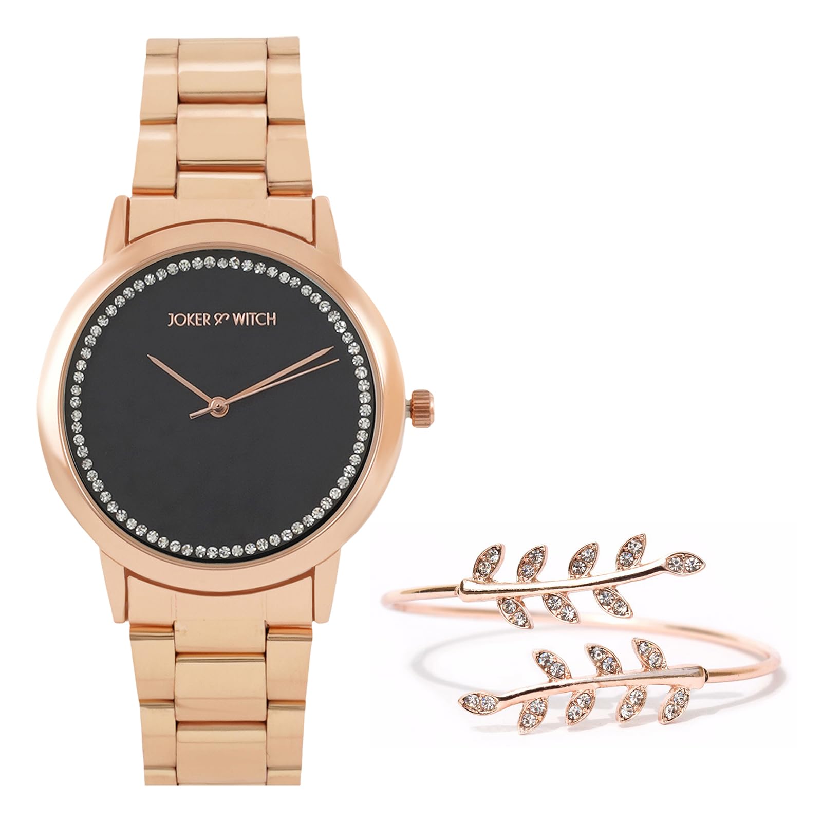 joker & witch Stainless Steel Women Zaphyra Analogue Watch Bracelet Stack, Dial_Black, Band_Rose Gold-picture-46