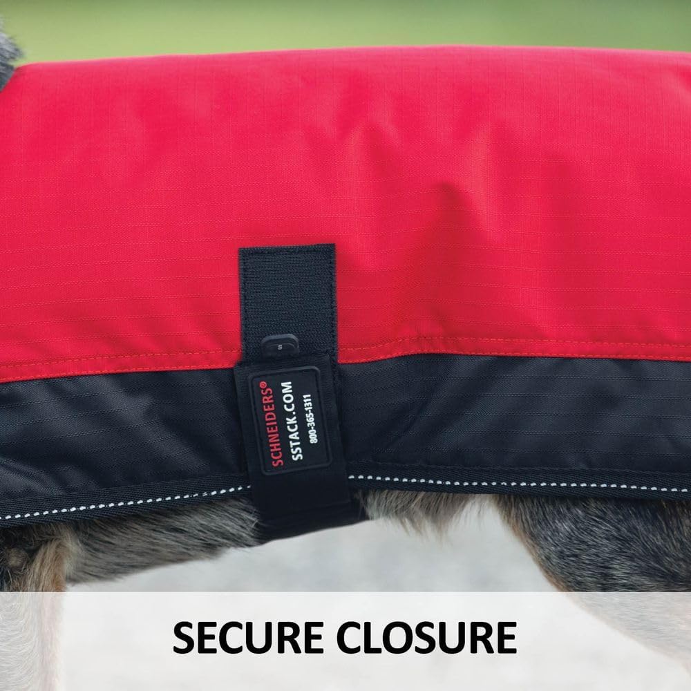 Schneiders Waterproof Reflective Dog Coat II | 600D Polyester Waterproof | Reflective Threading | Soft Nylon Lining | Closed Front and Bellyband Closure | Color Red | Size Small/Medium