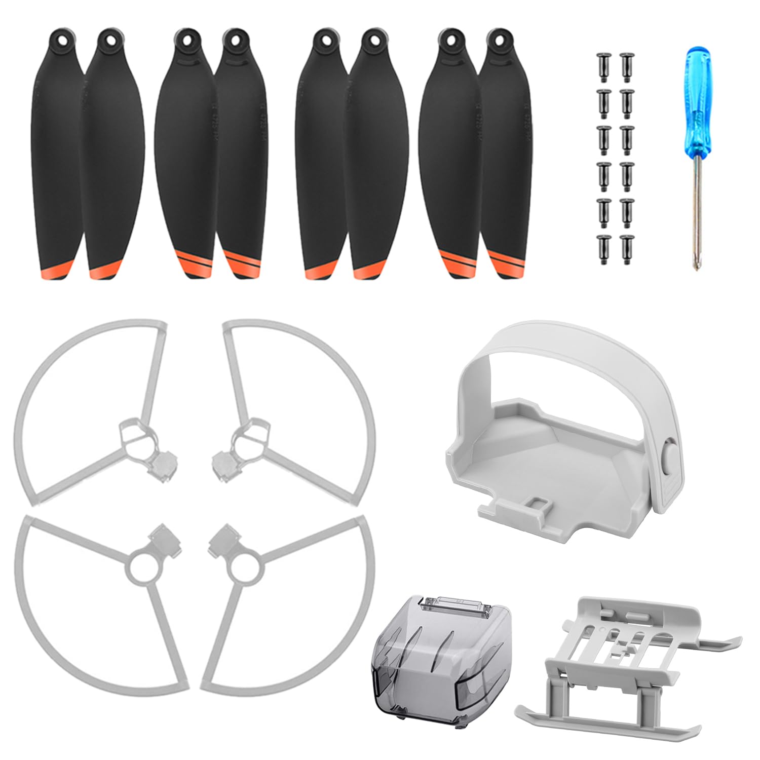 Drone Accessories para dji Mini 2 / SE/ 2 SE/ 4K, 8 Hélices para Drone, 4 Anillos Anticolisión, 1 Soporte de Hélice, 1 Extensiones Plegables de Aterrizaje, 1 Tapas de Lente de Cámara