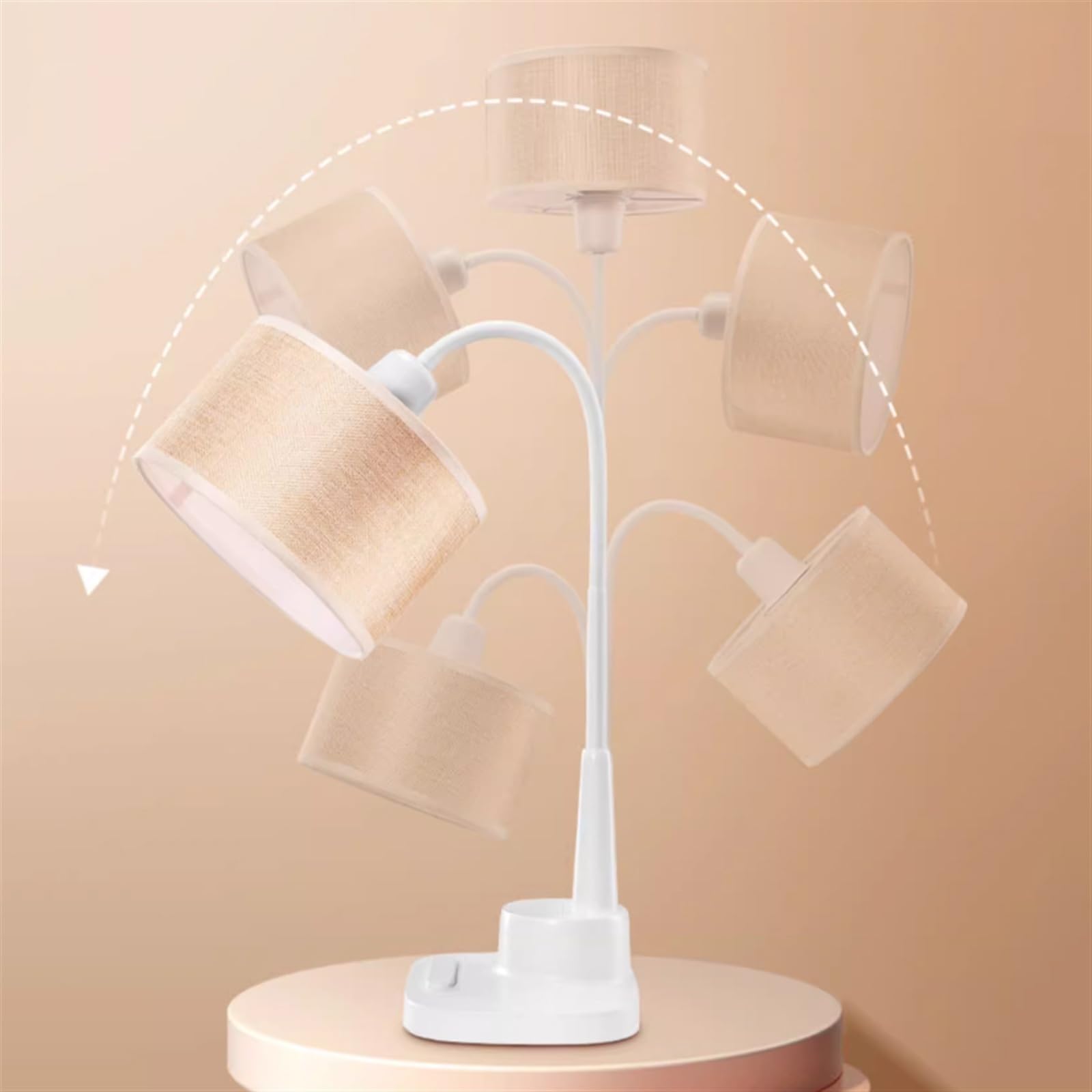 Lampa biurkowa Lampa biurkowa LED z abażurem tkaniny, regulowana w zakresie 360° lampa Lampka do czytania uchwytem na długopis i telefon, domowego biura, przewód zasilający 59"