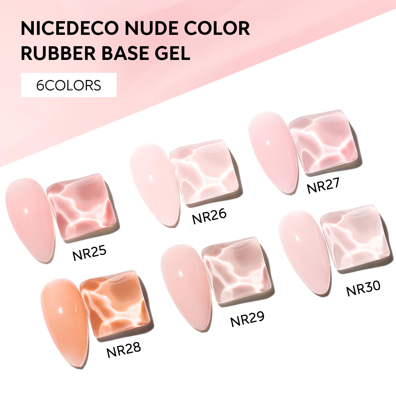 Nicedeco 4 in 1 Professionale Base Rubber Gel Kit Smalto Semipermanente Nudo per Unghie UV LED Soak Off Gel Set 37, 6X8ML
