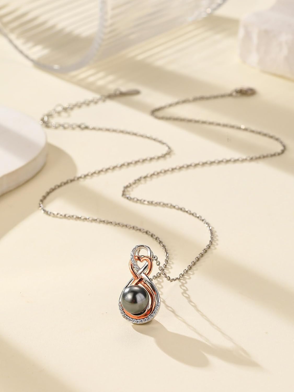 AENEAS Valentines Day Gifts for Women Infinity Black Pearl Necklace for Women Sterling Silver Black Pearl Pendant Necklace Infinity Jewerly Anniversary Birthday Gift for Mom Her Wife - Image 2