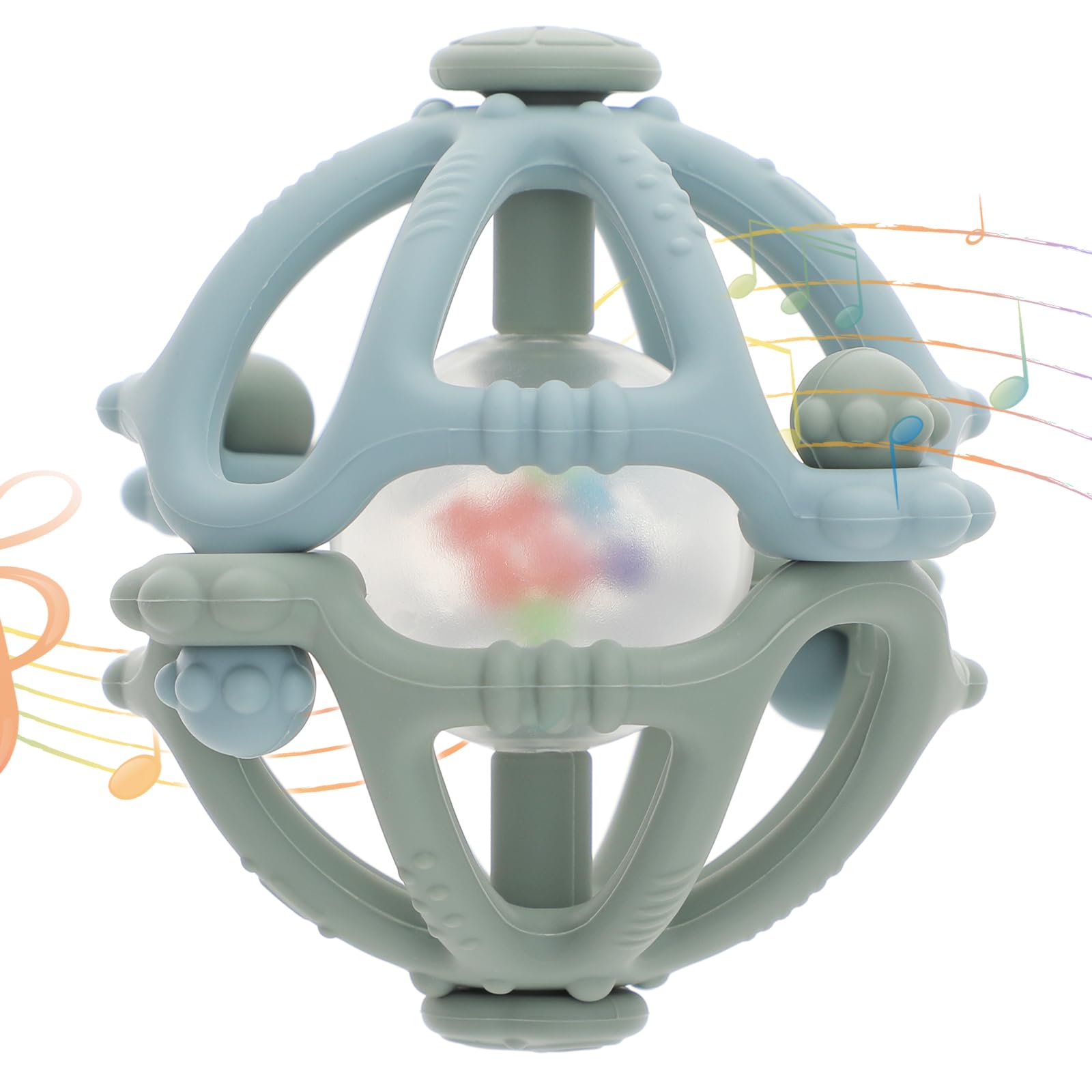 Greifball für Babys, Silikon Beißring Ball Flexibler Rasselball Babyspielzeug, 100% BPA-frei (Sage/Ether)