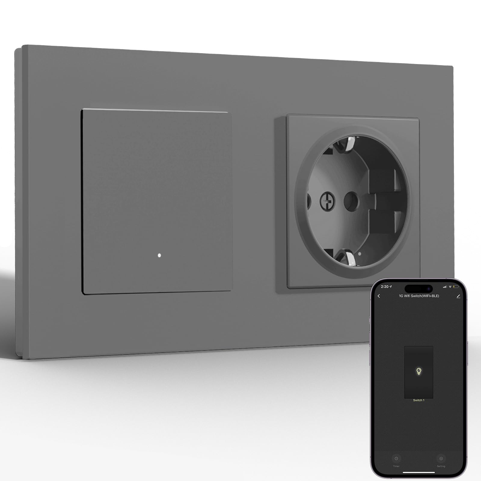 BSEED Smart ZigBee Unterputz Lichtschalter 86mm, intelligenter Wandschalter Kompatibel mit Alexa und Google Home, Touchscreen Schalter mit Glaspanel(Neutralleiter erforderlich)+ Hub Gateway