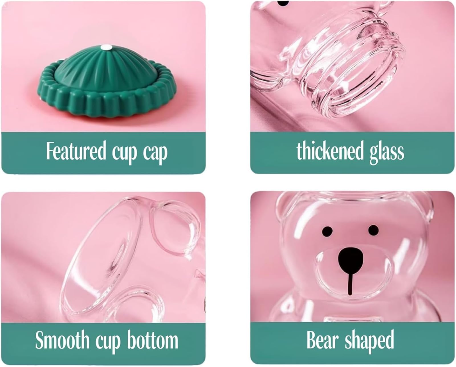Tazza con cannuccia a forma di orso, coperchi e cannucce a forma di orso, per caffè, birra, vino, cocktail, bevande, bicchieri natalizi, tazze carine per bevande al caffè, tè al latte